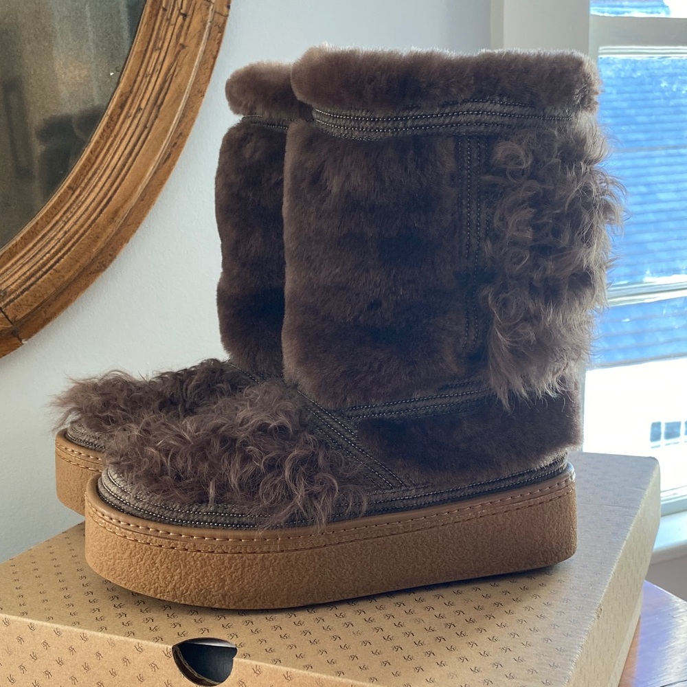 Australia Luxe Collective Dark Brown Faux Fur Platform Kids Boots